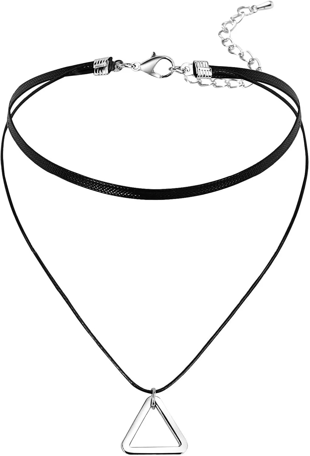 Layered Choker Necklaces for Women Gothic, Multi Strand Necklace Fashion Jewelry with Triangle Pendant, Adjustable Length