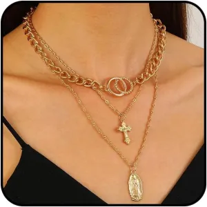 Layered Gold Cross Pendant Necklaces Set for Women Dainty Multilayer Crucifix Choker Necklaces Minimalist Chain Stacked Necklaces Jewelry Accessories