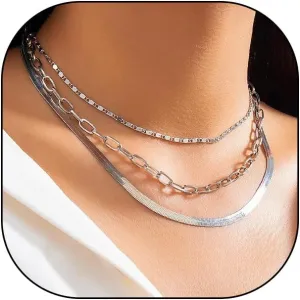 Layered Gold Link Choker Necklaces Set for Women Chunky Adjustable Snake Bone Chain Necklaces Retro Stackable Silver Necklaces Jewelry Accessories