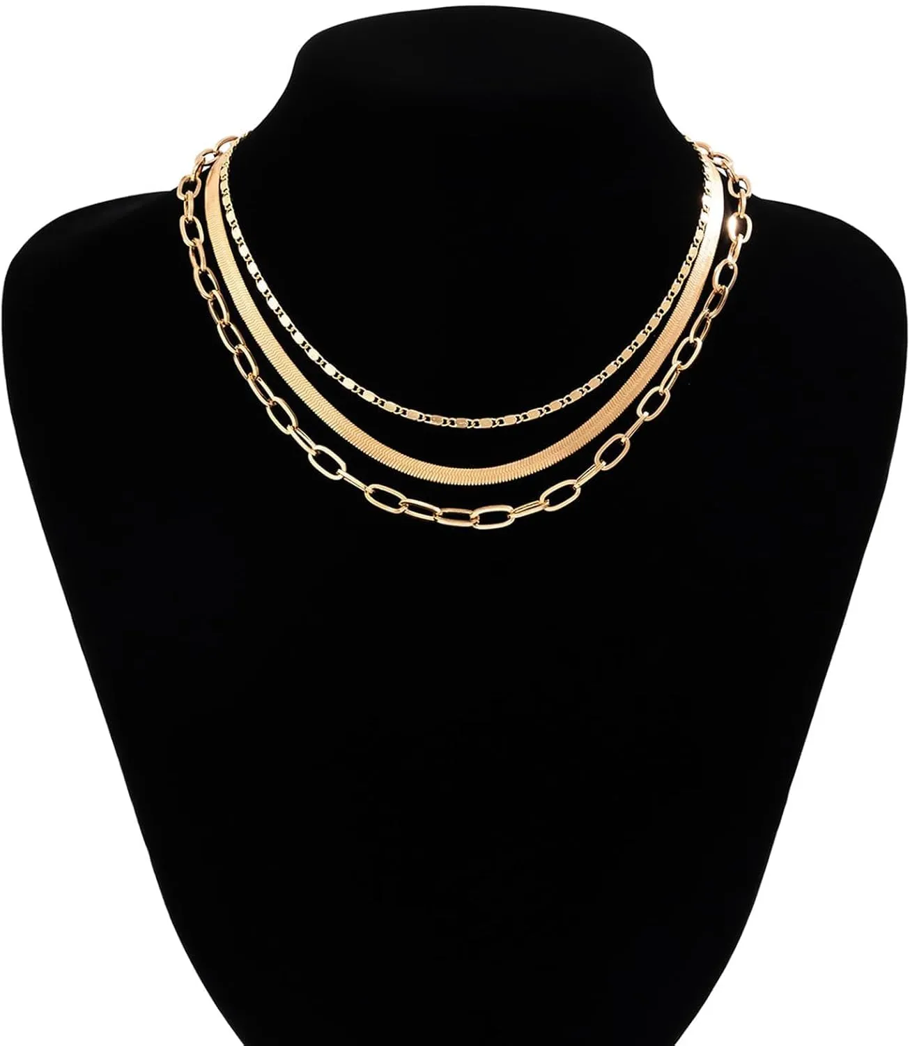 Layered Gold Necklaces for Women Dainty 14K Gold Plated Snake Chain Layered Necklaces Stacked Necklaces Herringbone Necklace Gold Jewelry Gift for Women