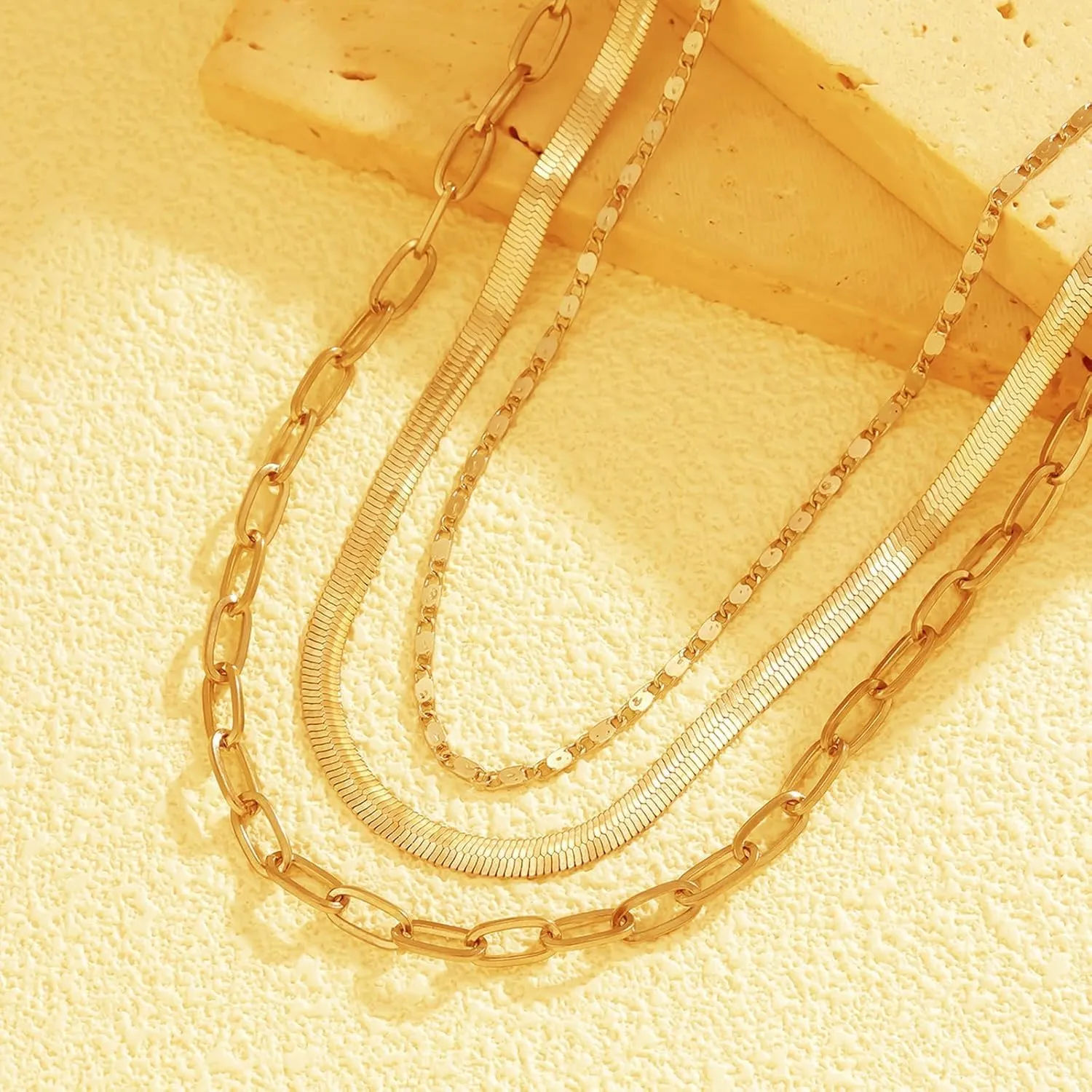 Layered Gold Necklaces for Women Dainty 14K Gold Plated Snake Chain Layered Necklaces Stacked Necklaces Herringbone Necklace Gold Jewelry Gift for Women