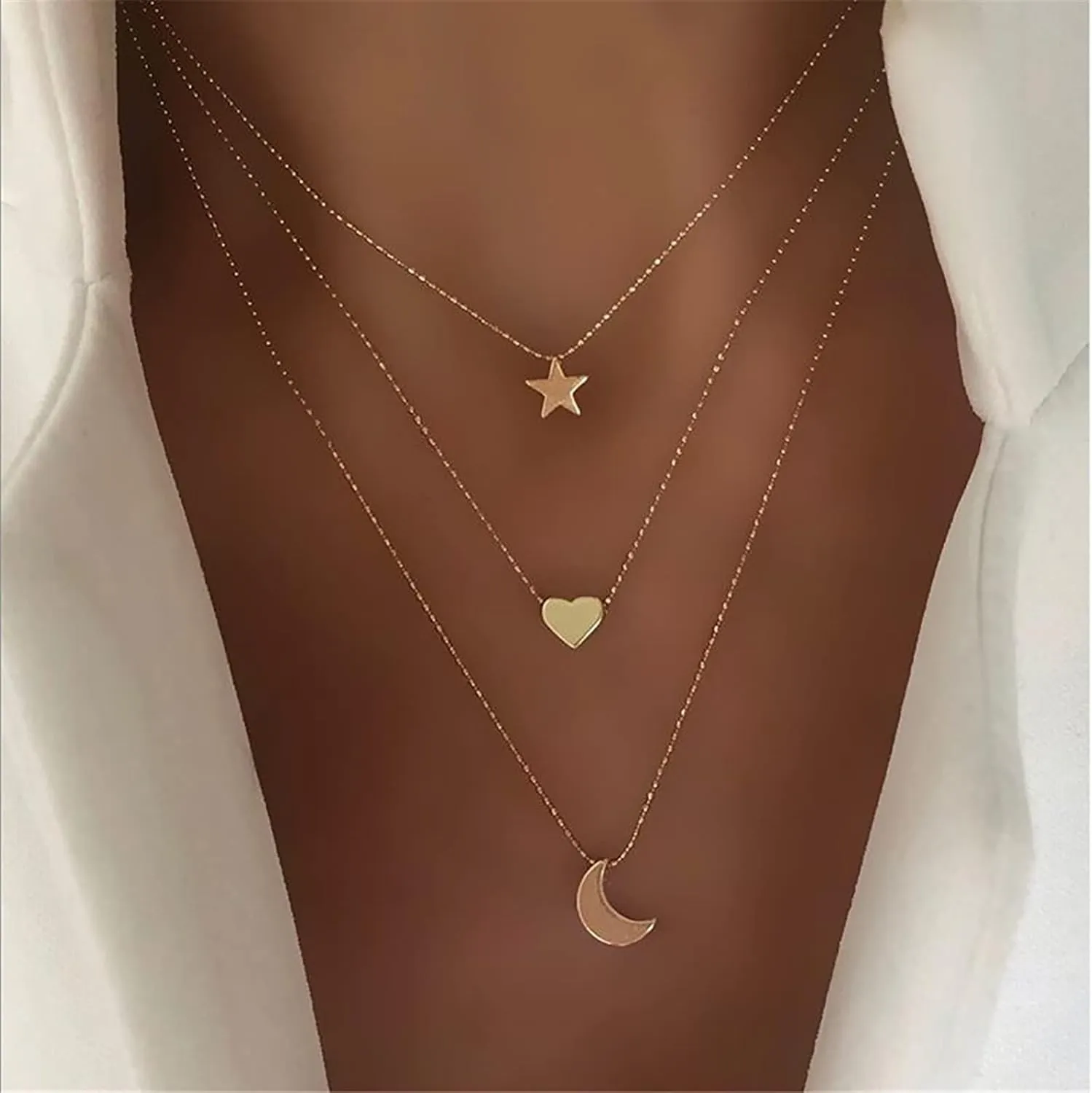Layered Initial Necklace Silver Choker Necklace for Women Thick Silver Necklace for Women Gold Cross Necklace Women Star Moon Heart Pendant Necklace Pendant Collarbone Chain Female (Gold, One Size)
