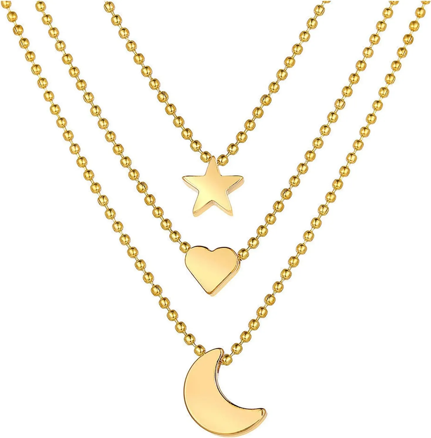 Layered Initial Necklace Silver Choker Necklace for Women Thick Silver Necklace for Women Gold Cross Necklace Women Star Moon Heart Pendant Necklace Pendant Collarbone Chain Female (Gold, One Size)