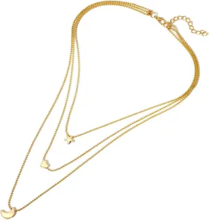Layered Initial Necklace Silver Choker Necklace for Women Thick Silver Necklace for Women Gold Cross Necklace Women Star Moon Heart Pendant Necklace Pendant Collarbone Chain Female (Gold, One Size)