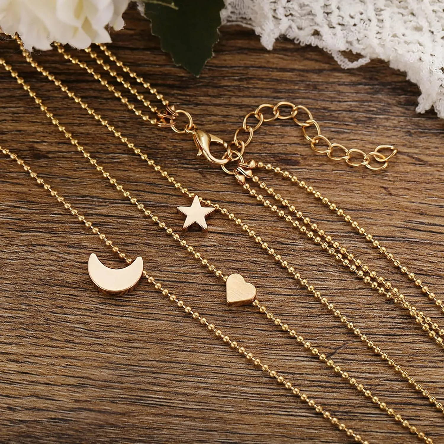 Layered Initial Necklace Silver Choker Necklace for Women Thick Silver Necklace for Women Gold Cross Necklace Women Star Moon Heart Pendant Necklace Pendant Collarbone Chain Female (Gold, One Size)