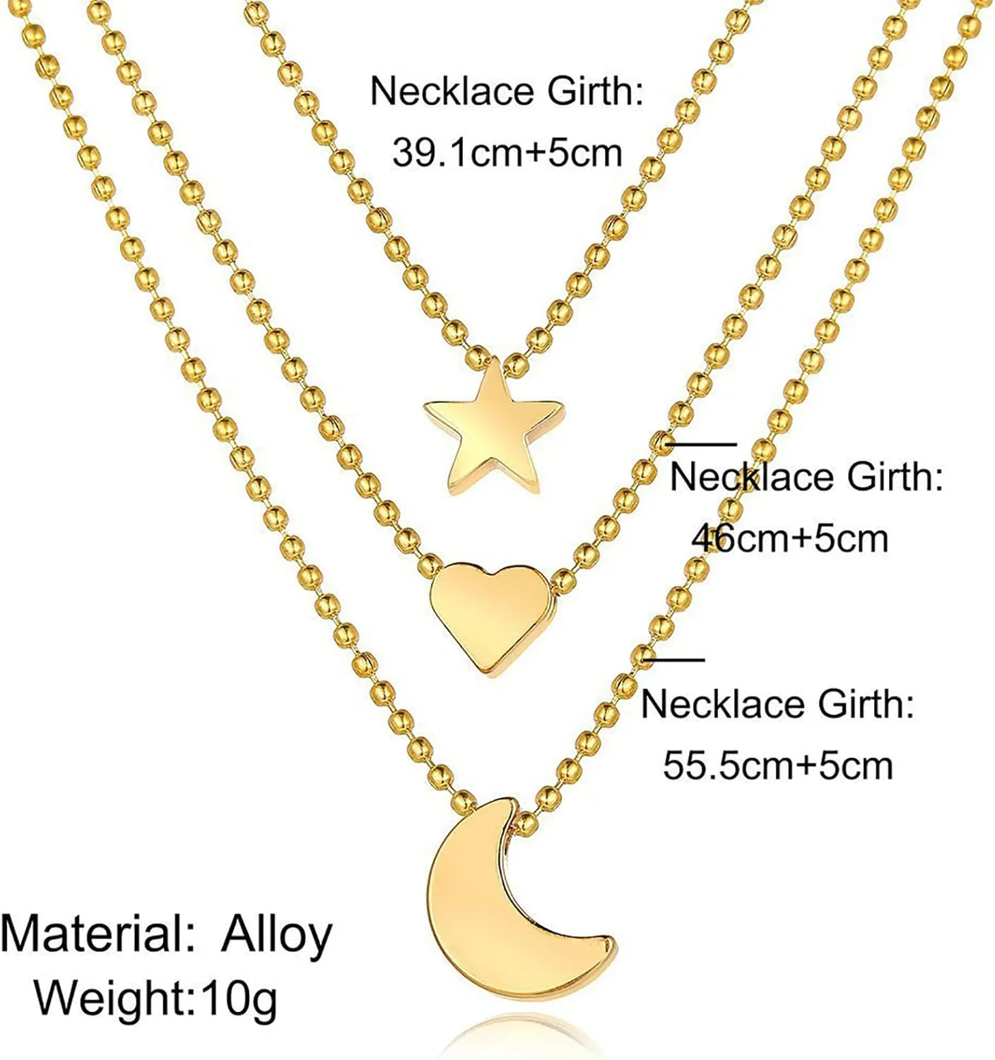 Layered Initial Necklace Silver Choker Necklace for Women Thick Silver Necklace for Women Gold Cross Necklace Women Star Moon Heart Pendant Necklace Pendant Collarbone Chain Female (Gold, One Size)