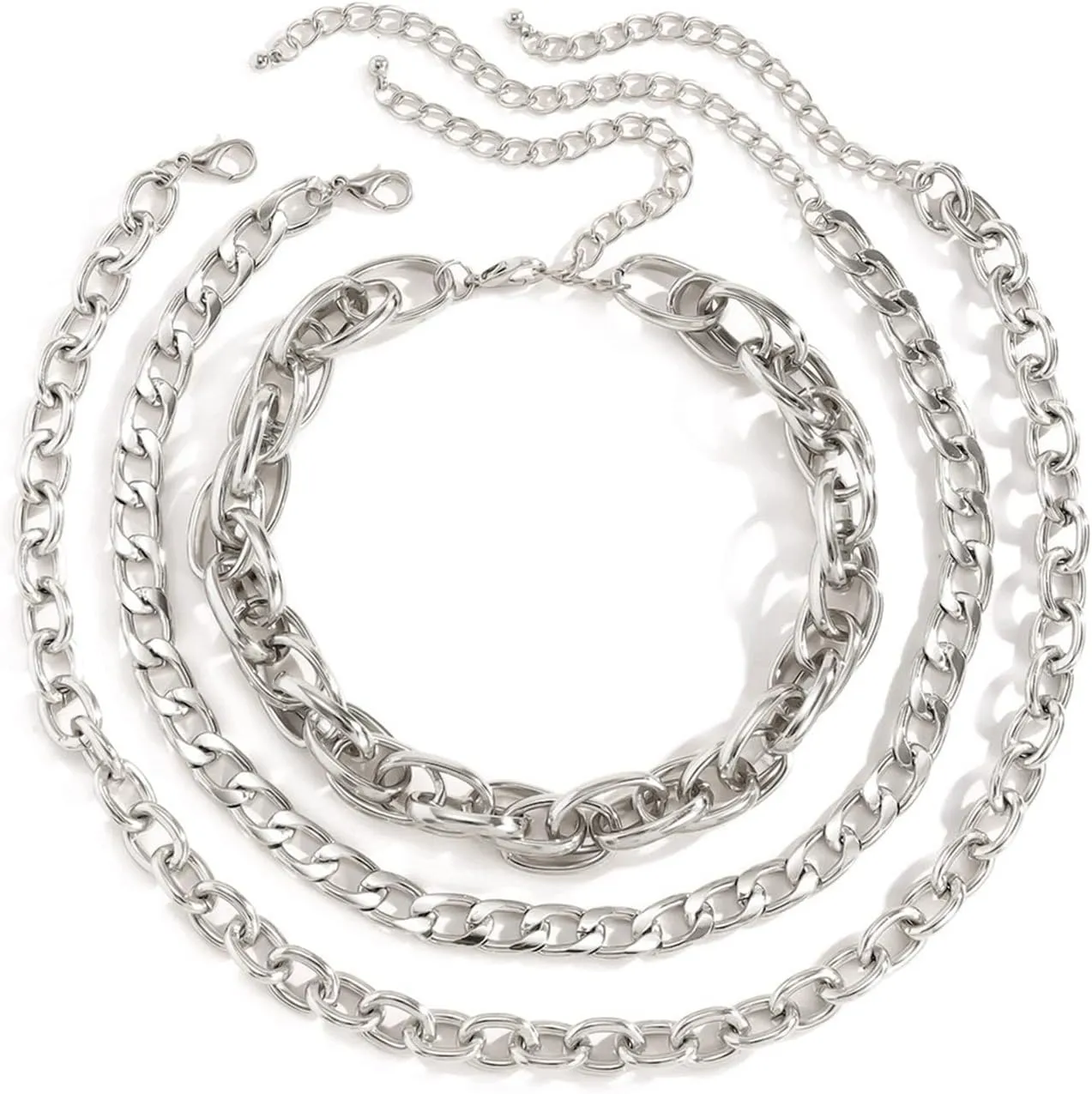 Layered Necklace for Women, Chain Necklace Jewelry 3 Layer Silver Lobster Claw Geometric Twist Chain Design Anniversary Jewelry for Teen Girls
