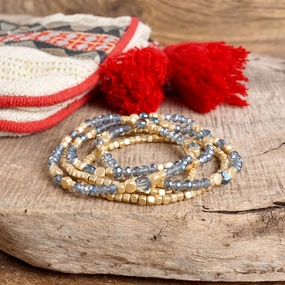 Layered Crystal Glass and Gold Beaded Fall Bracelets Sets Contemporary Classic