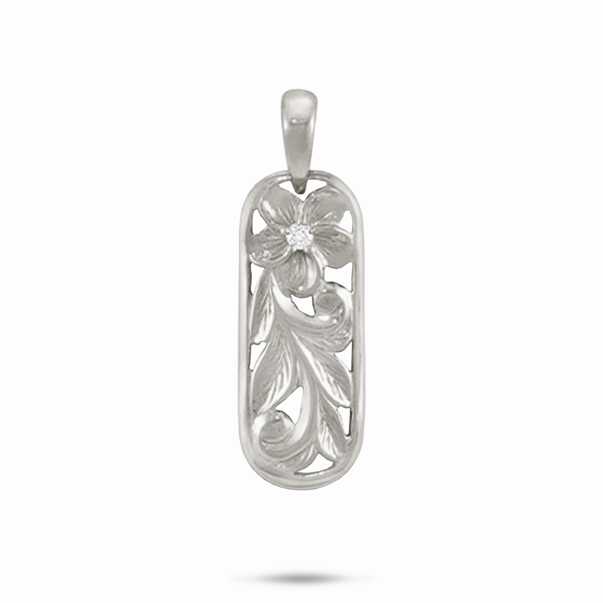 Hawaiian Heirloom Plumeria Pendant in White Gold with Diamond - 28mm Finest Style