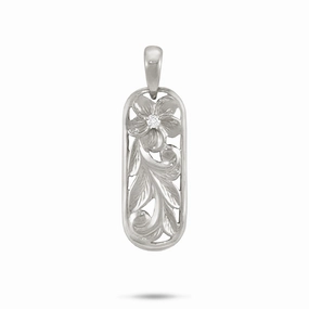 Hawaiian Heirloom Plumeria Pendant in White Gold with Diamond - 28mm Finest Style