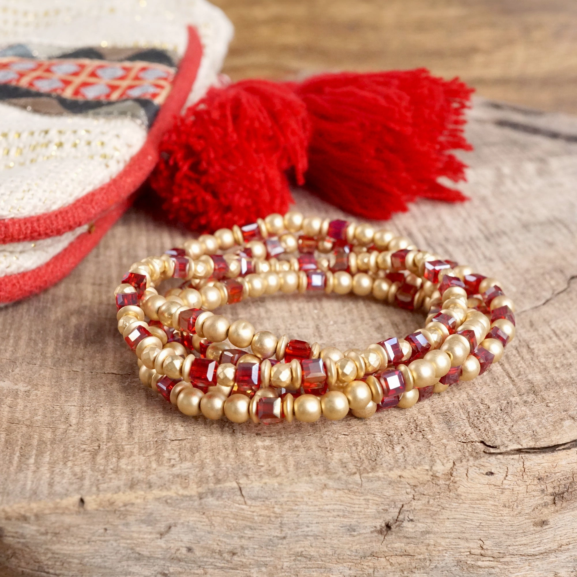 Layered Fall Glass and Gold Beaded Bracelets Sets New-Age Classic