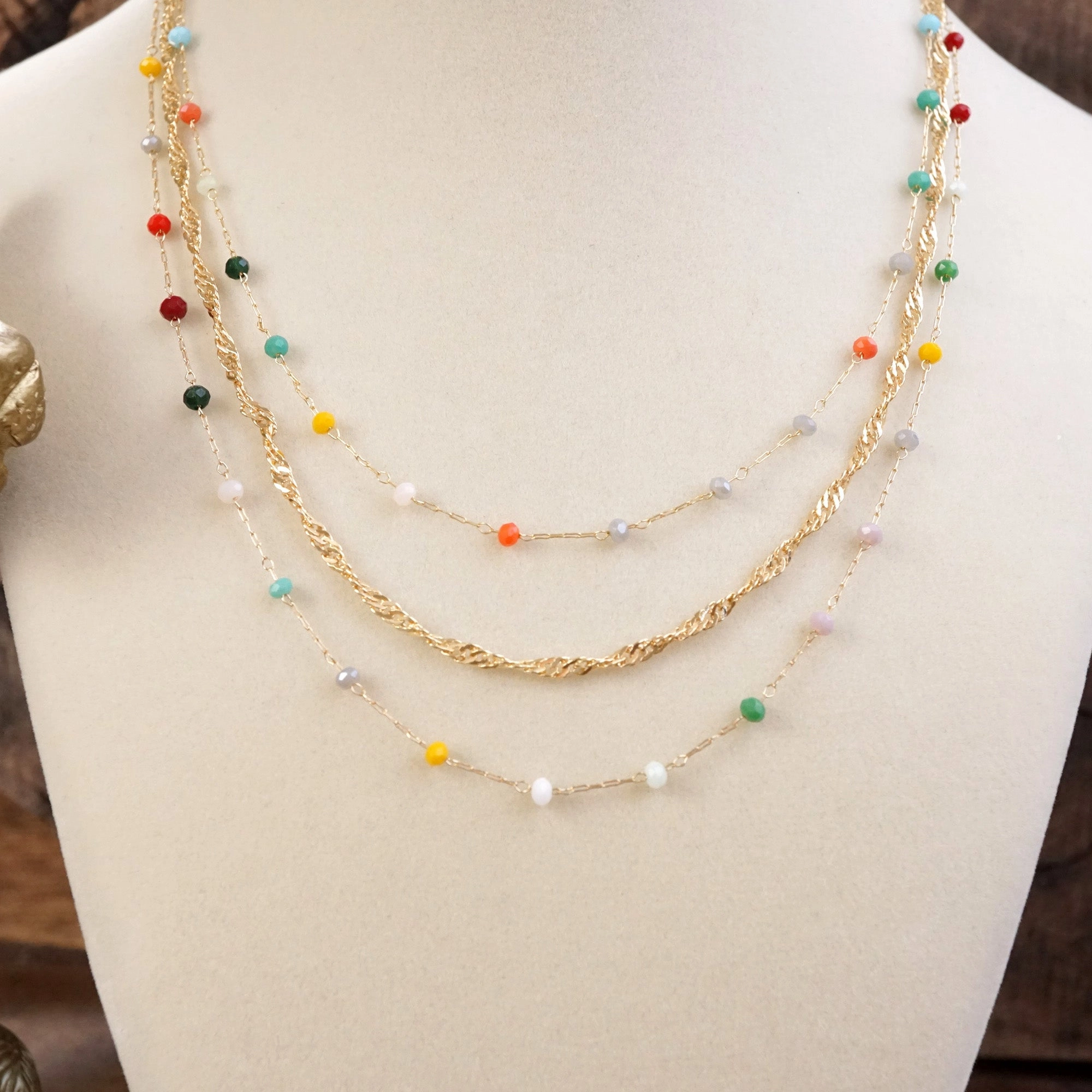 Celebration Gift Delicate Piece Layered Whispers ?C Multi-Strand Dainty Beaded and Chain Necklace