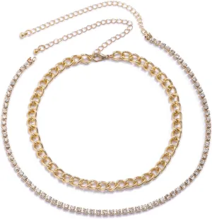 Layering Necklaces, Cubic Zirconia Layering Necklace 2 Layer Gold Lobster Claw White Round Cubic Zirconia Multilayer Chain Design Wedding Jewelry