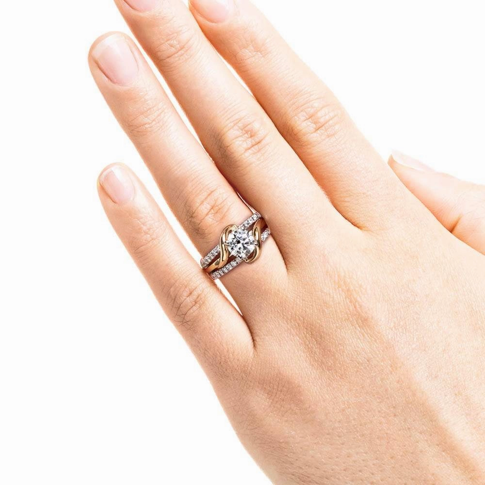 Ethnic Inspiration Layla Round Lab Grown Diamond Vine Side Stone Engagement Ring