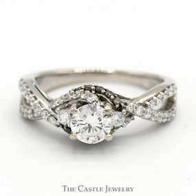 Vintage design Le Vian 1cttw Round Diamond Solitaire Engagement Ring with Chocolate and White Diamond Accents in 14k White Gold