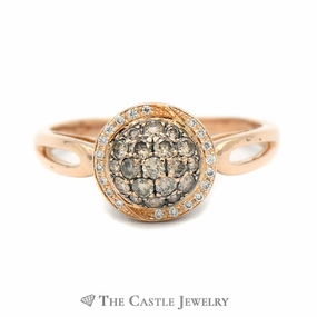 Le Vian Chocolate Diamond Cluster Ring with White Diamond Halo in 14k Rose Gold Memorable Gift