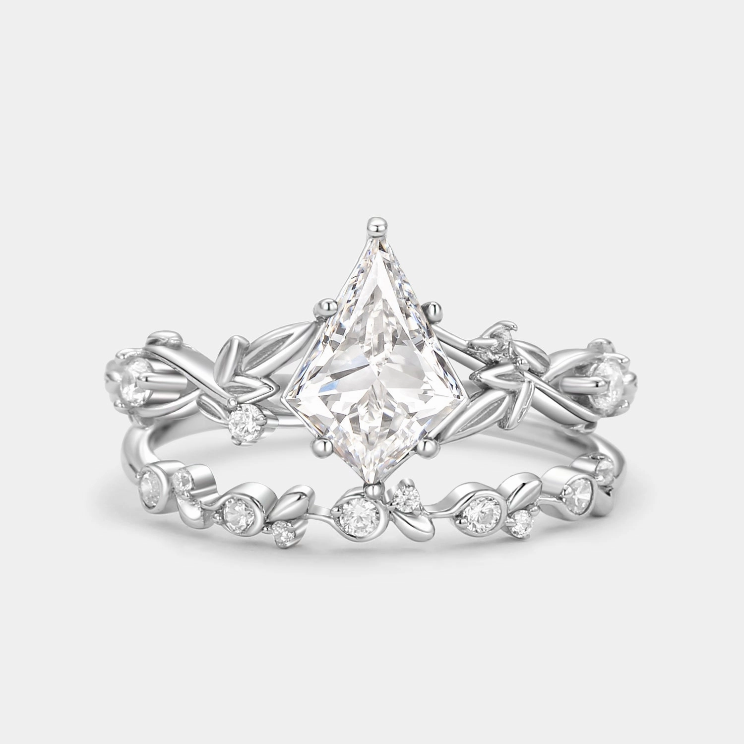 Distinctive Shape Leafy Kite Lab Grown Diamond Engagement Ring Set 2pcs- Aether