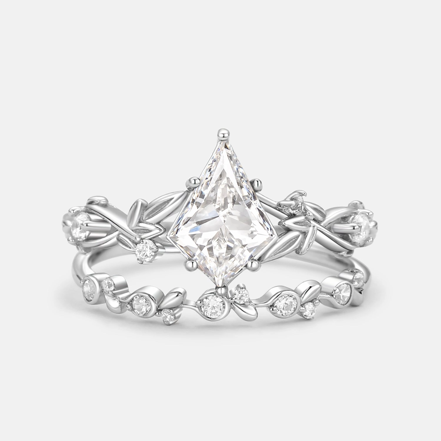 Spring Mood Perfect Finish Leafy Kite Lab Grown Diamond Engagement Ring Set 2pcs- Aether