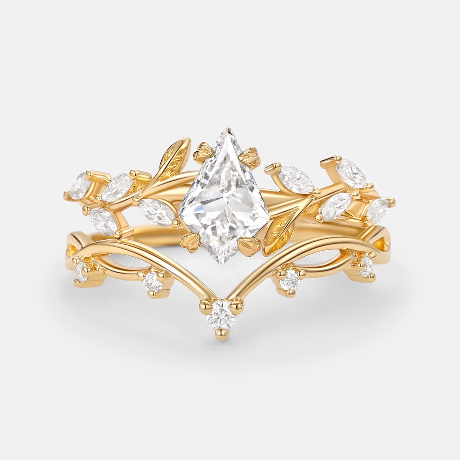 Leafy Kite Lab Grown Diamond Engagement Ring Set 2pcs- Clover Contemporary Feature