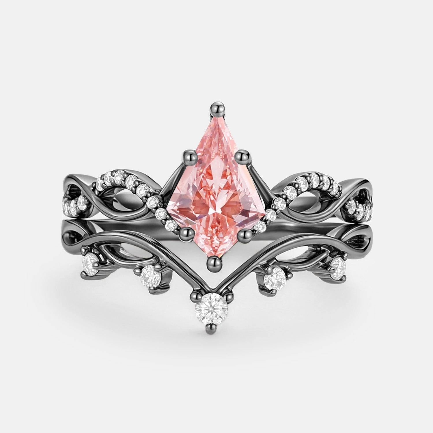 Leafy Kite Pink Lab Grown Diamond Ring Set 2pcs - Phyllon Trend Focus Finest Detail