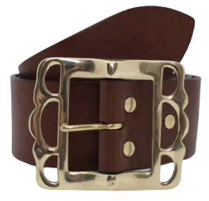 Leather Belt Brass Pirate Buckle 2 Inch