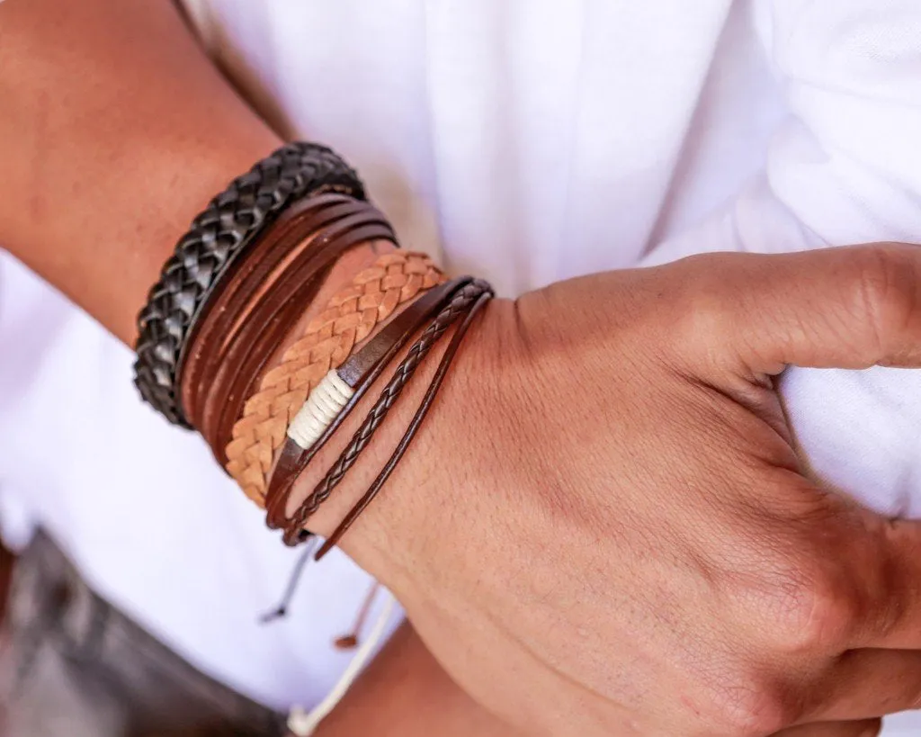leather bracelet braided loose - black