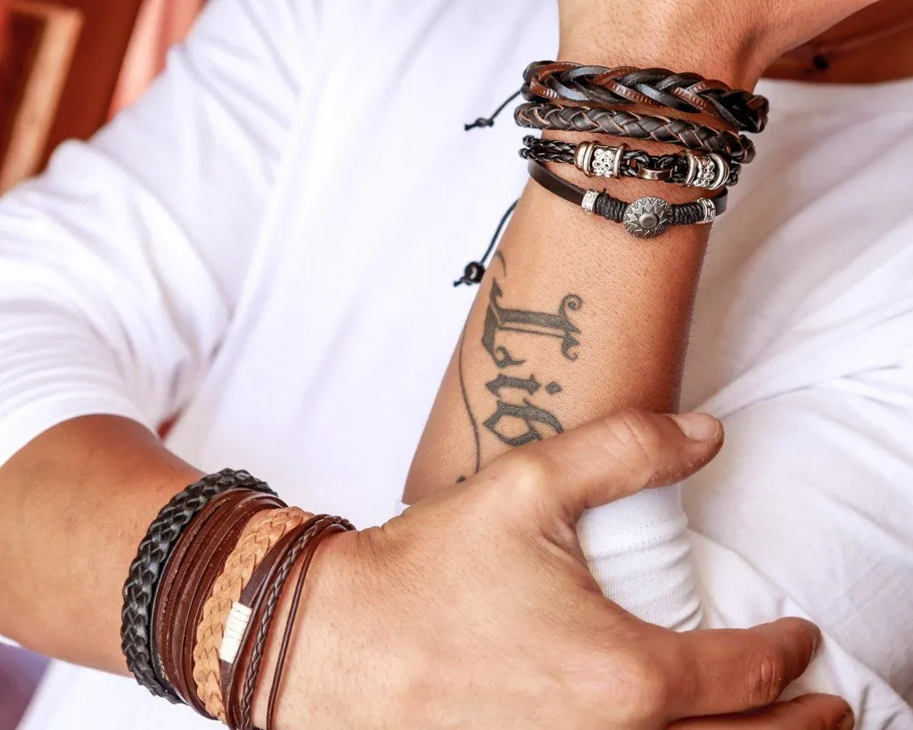 leather bracelet braided loose - black