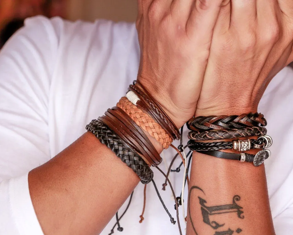 leather bracelet braided loose - black
