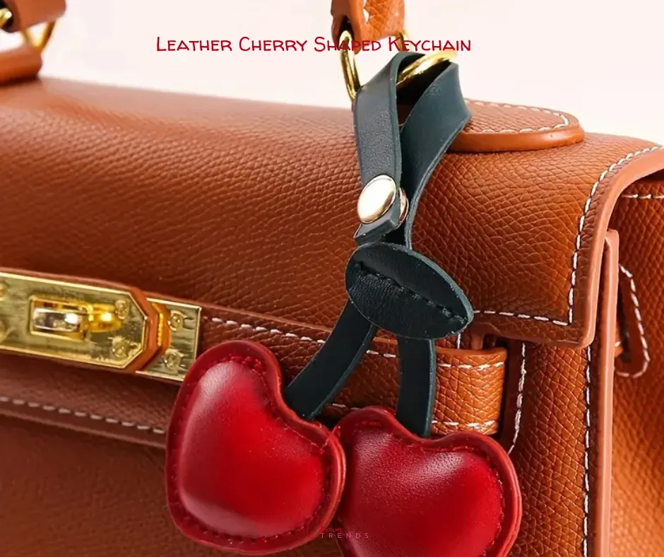 Leather Cherry Charm Keychain