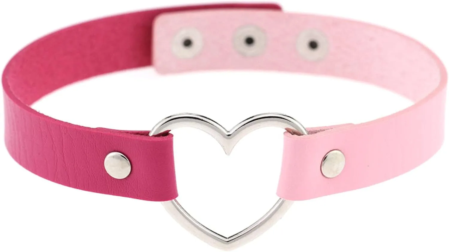 Leather Choker for Women Punk Goth Heart Collar Color Block Adjustable Necklace (D, One Size)