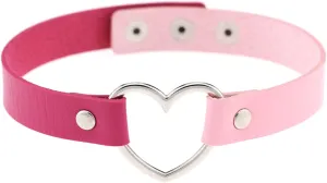 Leather Choker for Women Punk Goth Heart Collar Color Block Adjustable Necklace (D, One Size)