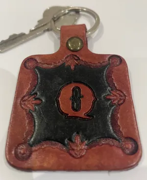 Leather Keyring Keyfob Personalised Letter Q keychain Free UK Postage