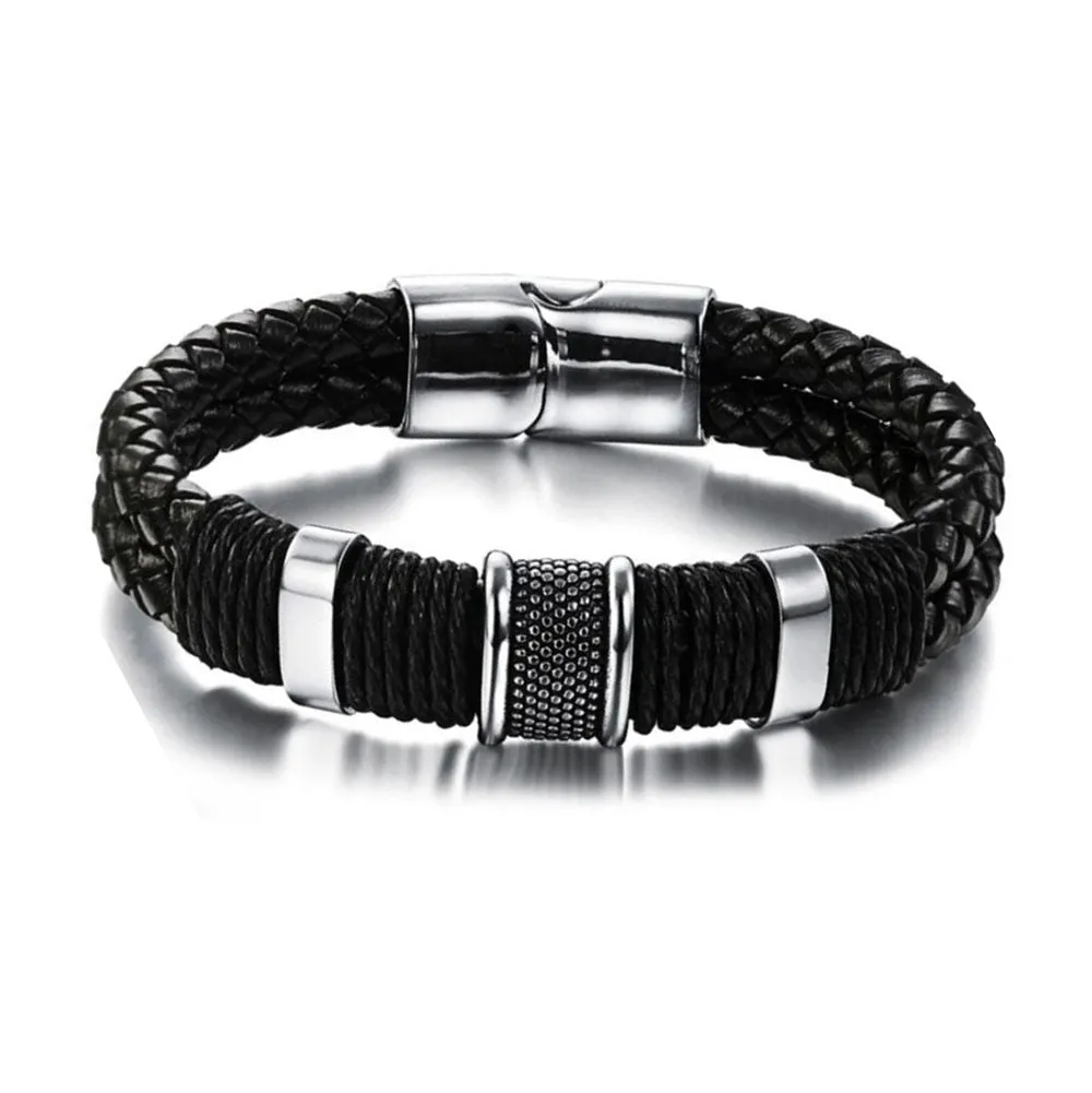 Leather Masonic Freemason Bracelet Braided Magnet Bangle
