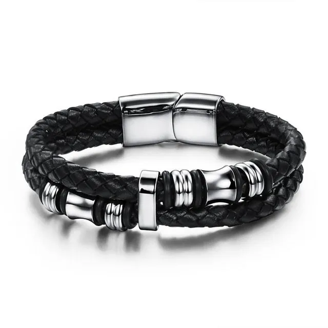 Leather Masonic Freemason Bracelet Braided Magnet Bangle