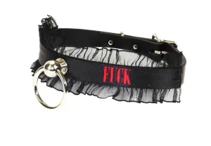 Leather Name Choker With Lace And Bondage Ring