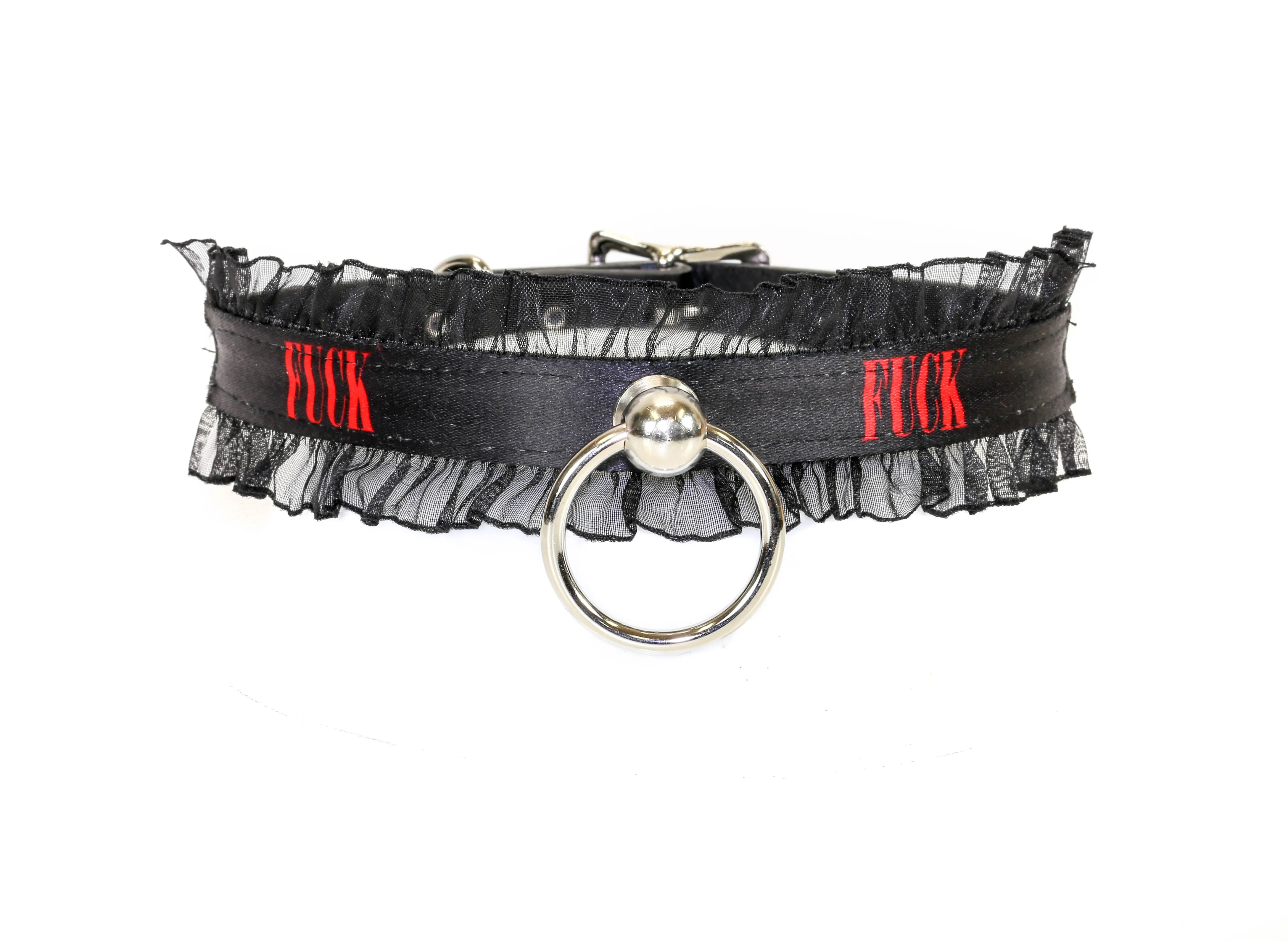 Leather Name Choker With Lace And Bondage Ring