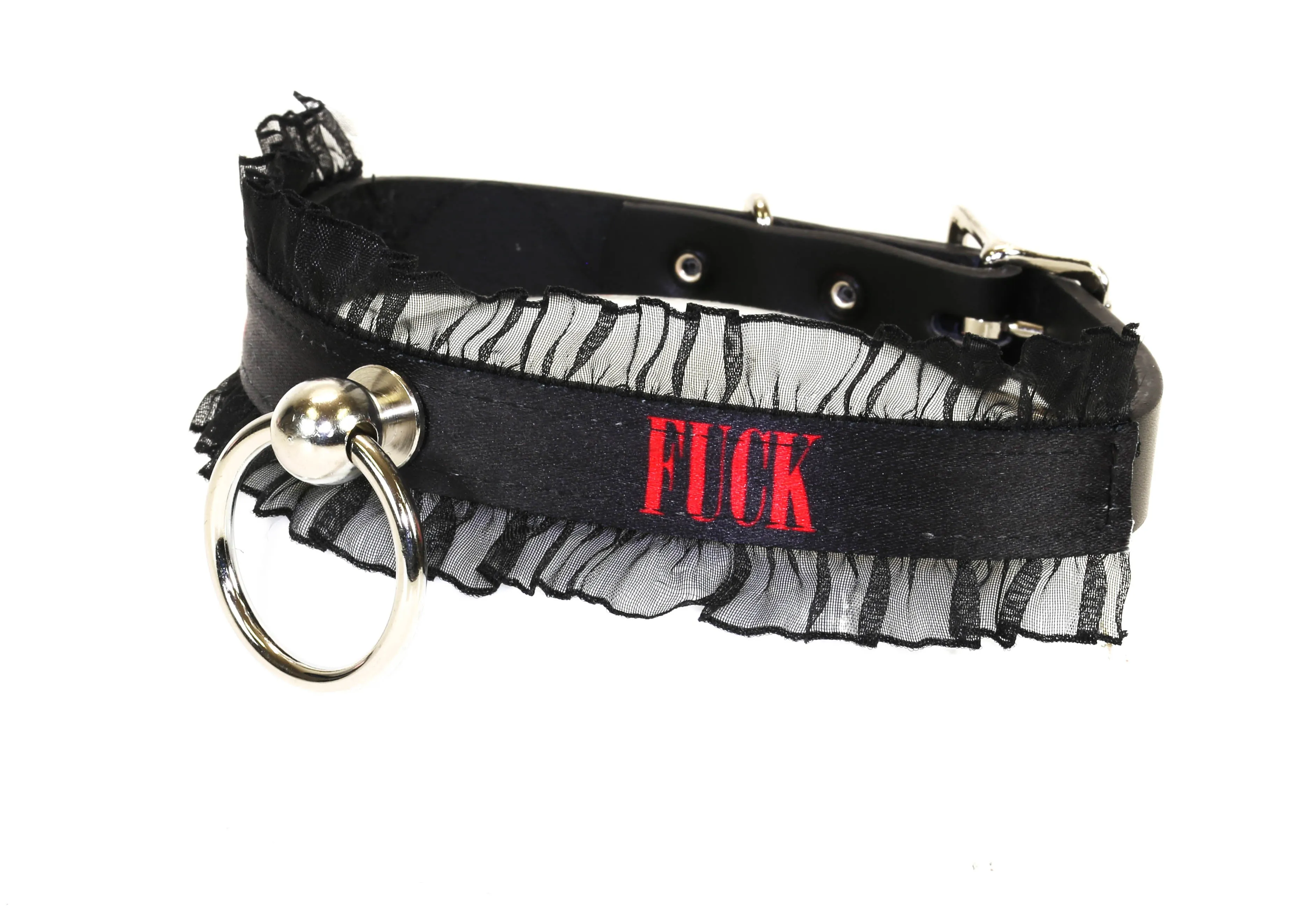 Leather Name Choker With Lace And Bondage Ring