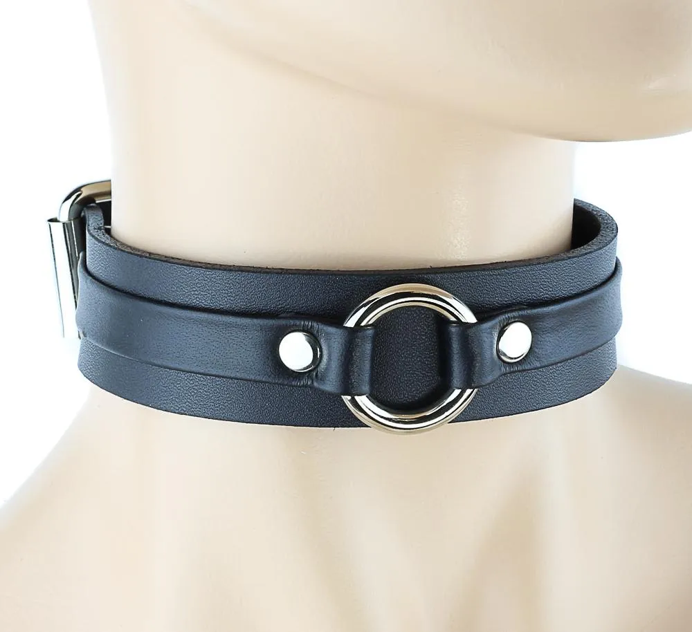 Leather Strap Choker With Ring