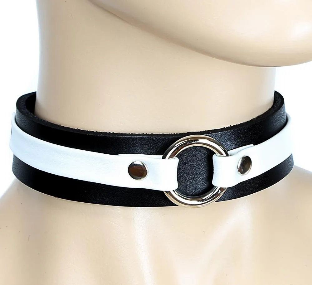 Leather Strap Choker With Ring