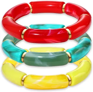 LENOOCLE Bamboo Tube Bangles Bracelet for Women Chunky Curved Stacking Bracelet Acrylic Colorful Beads Stretchable Boho Friendship Bracelets for Summer Jewelry Gifts