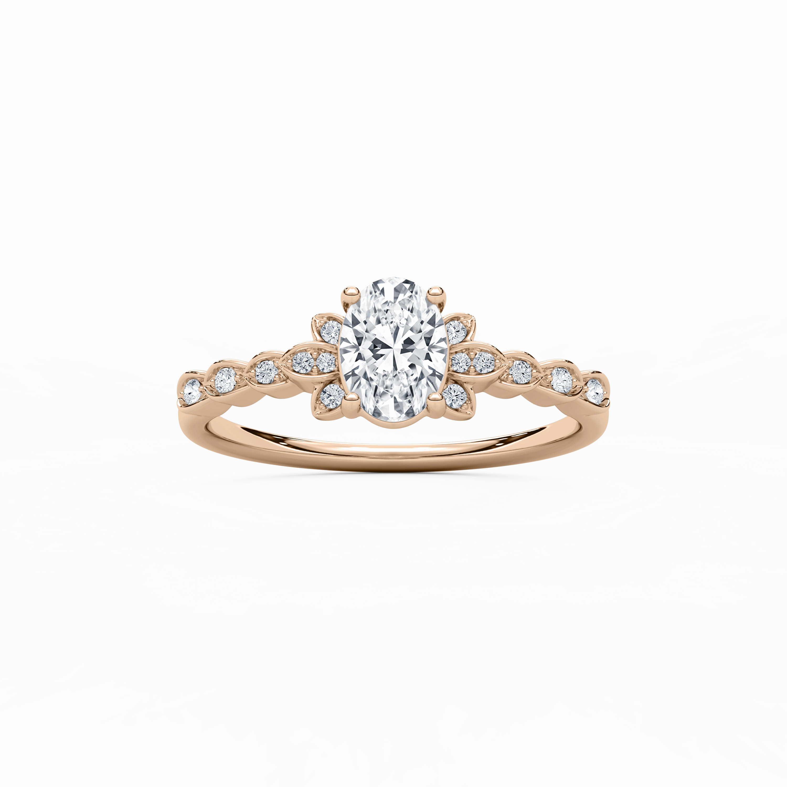 Subtle tone Bold Token Leonie 3/4 ctw Oval Lab Grown Diamond Petite Bezel Set Side Stone Engagement Ring