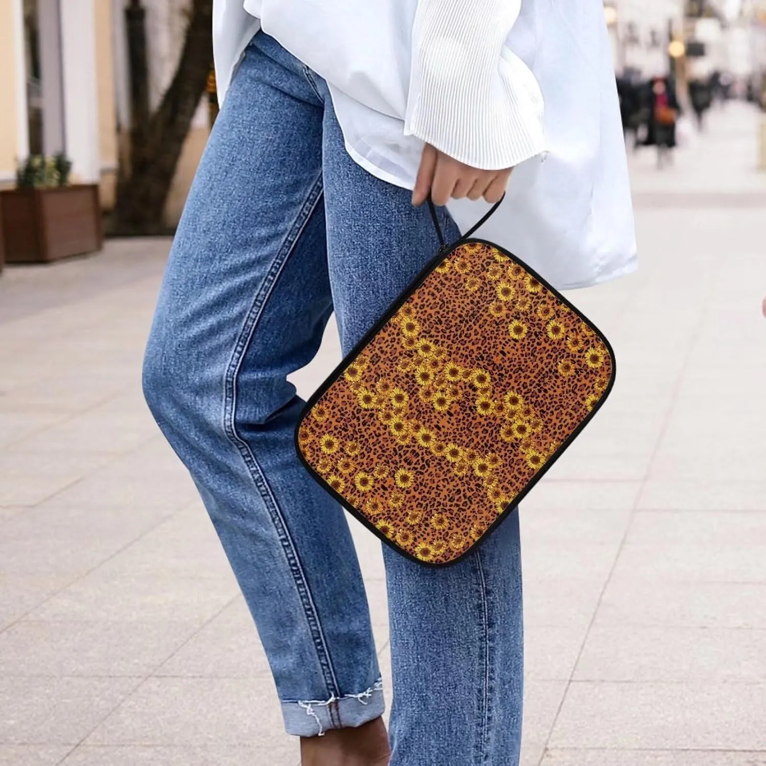 Leopard Pattern Sunflower Watch Band Storage Bag Organizer Holds 12 Watch Straps Case Compatible with Smartwatch Bands, Watch Band Pin and Other Accessories(12 Straps Storage Locations)
