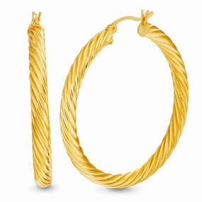 Lesa Michele 18K Yellow Gold Plated 35mm Rope Hoop Earrings Minimalist Accent