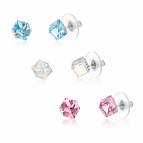 Adorable Accent Radiant Accent Lesa Michele 3 Pair Cube Stud Earring Set in Stainless Steel made with Swarovski Crystals