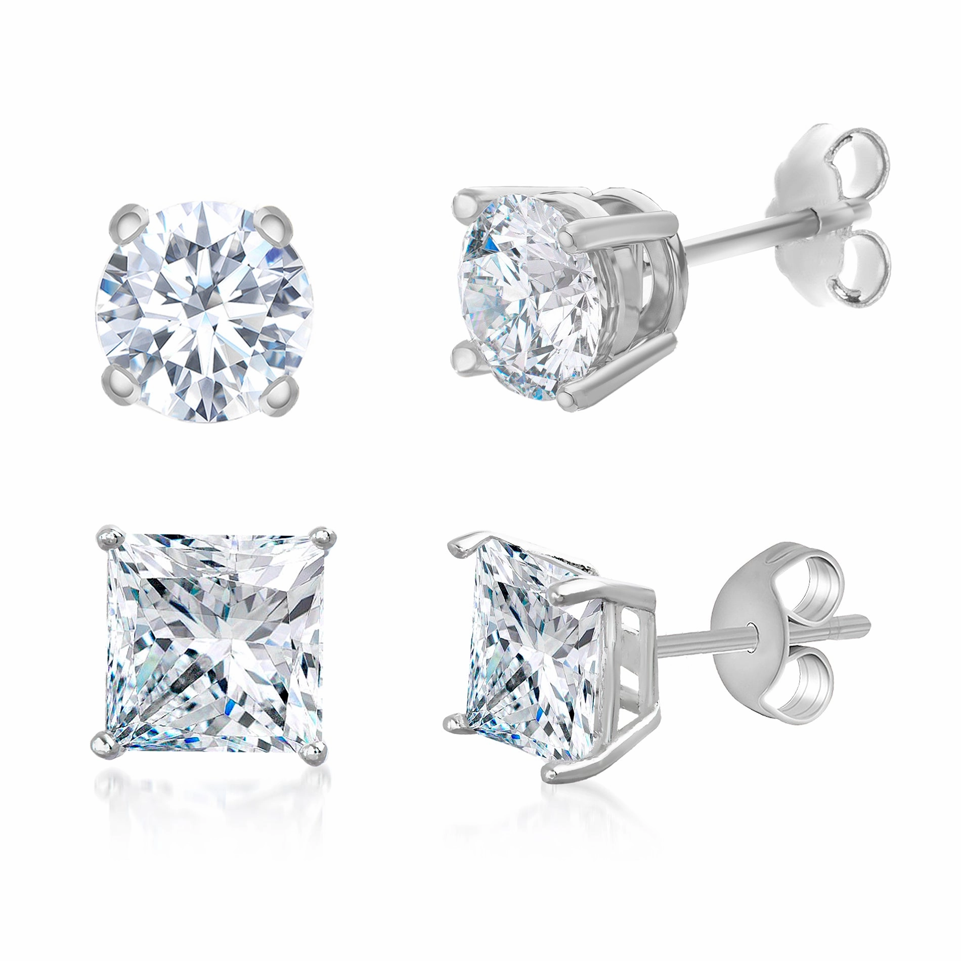 Contemporary piece Lesa Michele 5mm Squared and 6mm Round Simulated Diamond Duo Post Earring Set in Rhodium Plated Sterling Silver