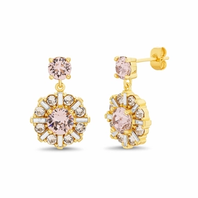 Lesa Michele Crystal Energy Snowflake Dangle Earrings made with Swarovski Crystals in Yellow Gold Plated Sterling Silver Everyday Accent Premium Option