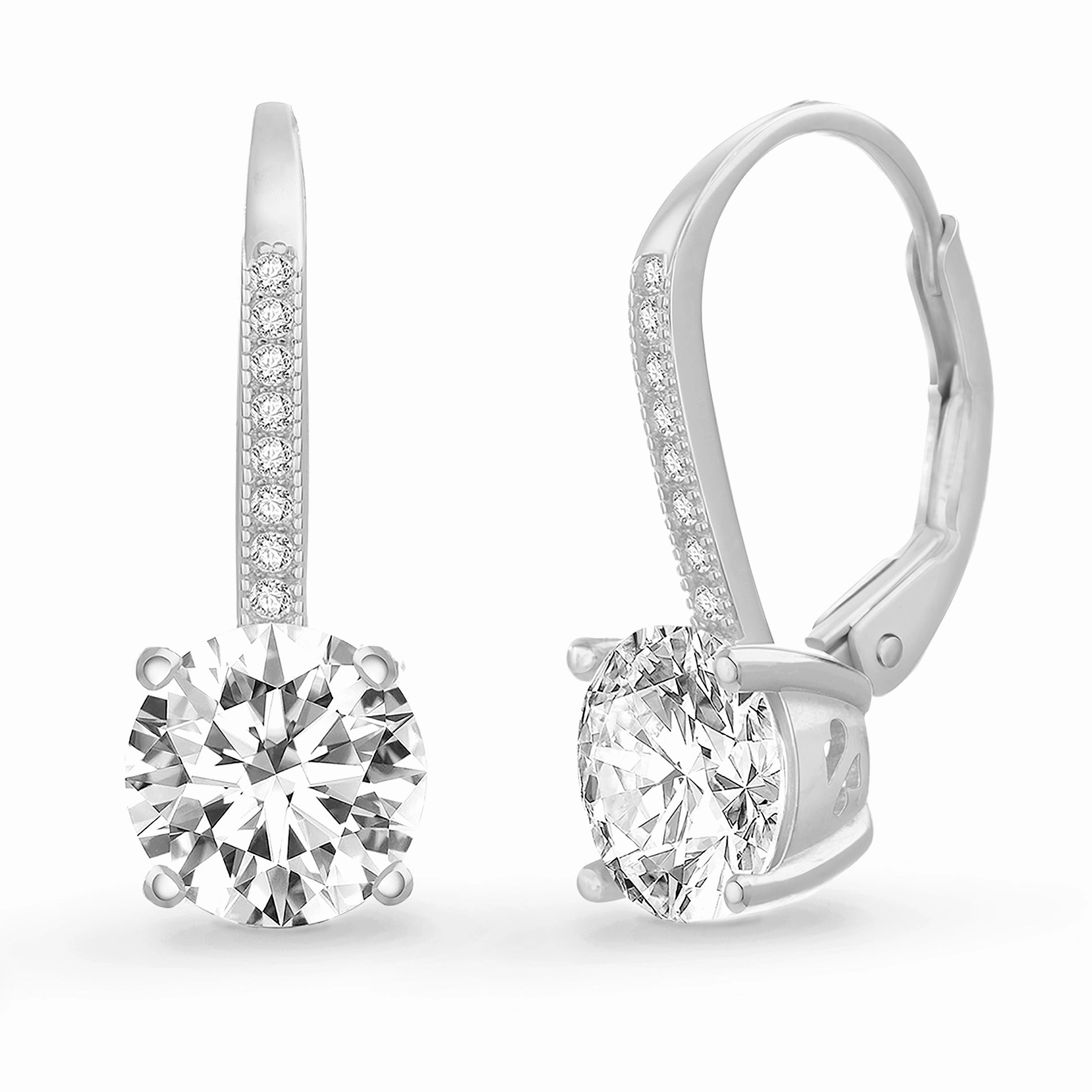 Lesa Michele Cubic Zirconia Lever Back Earrings in Sterling Silver Lustrous Accent