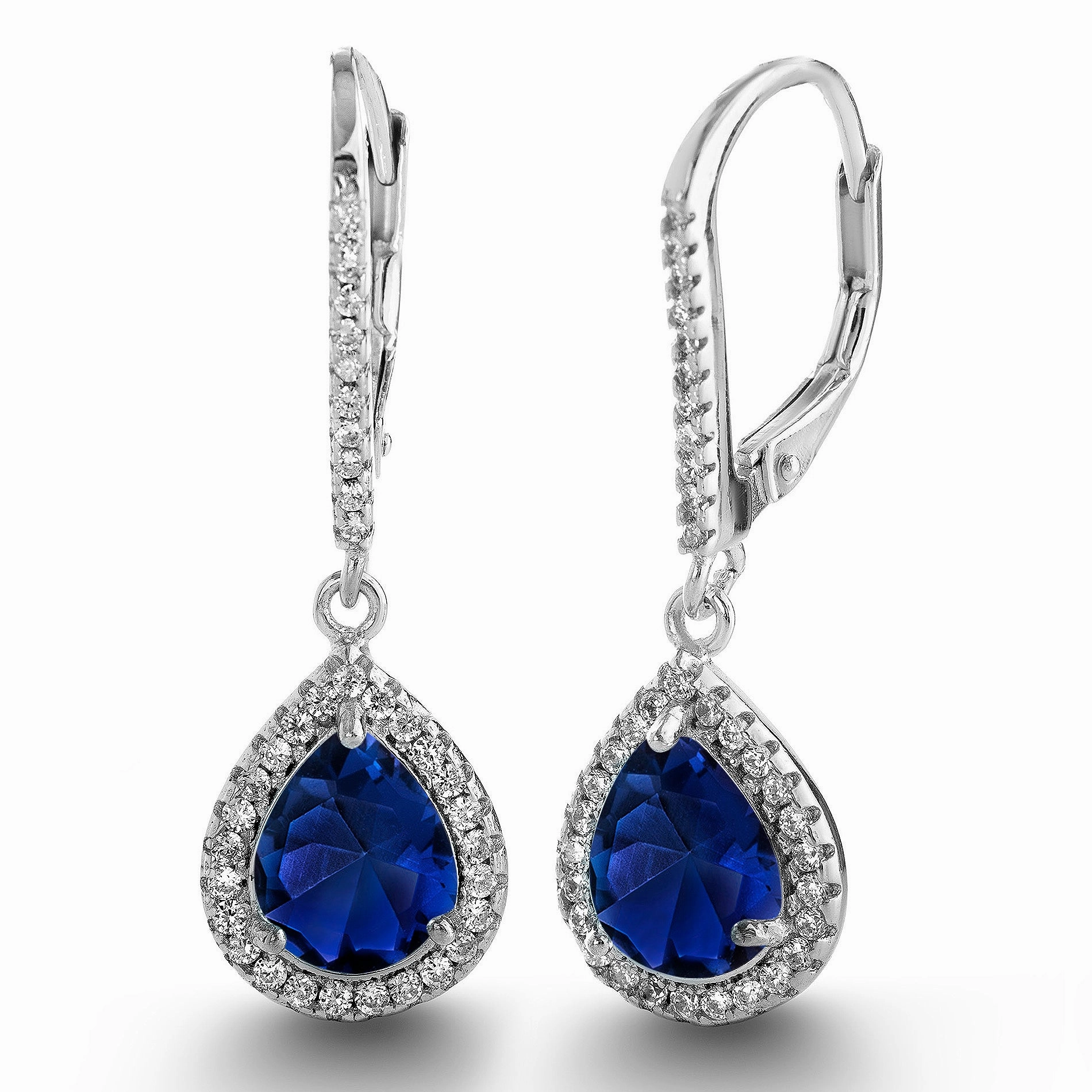 Lesa Michele Cubic Zirconia Teardrop Dangle Leverback Earrings in Rhodium Plated Sterling Silver Artistic Piece