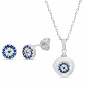 Gorgeous Detail Lesa Michele Freshwater Pearl Crystal Evil Eye Earrings and Necklace Set in Stainless Steel