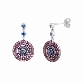 Lesa Michele Rainbow Cubic Zirconia Evil Eye Disc Drop Earring in Rhodium Plated Sterling Silver Sparkling Accessory Unique Essential